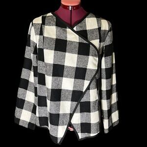 Hipster Row Black & Ivory Plaid Flannel Open Front Jacket Size Small